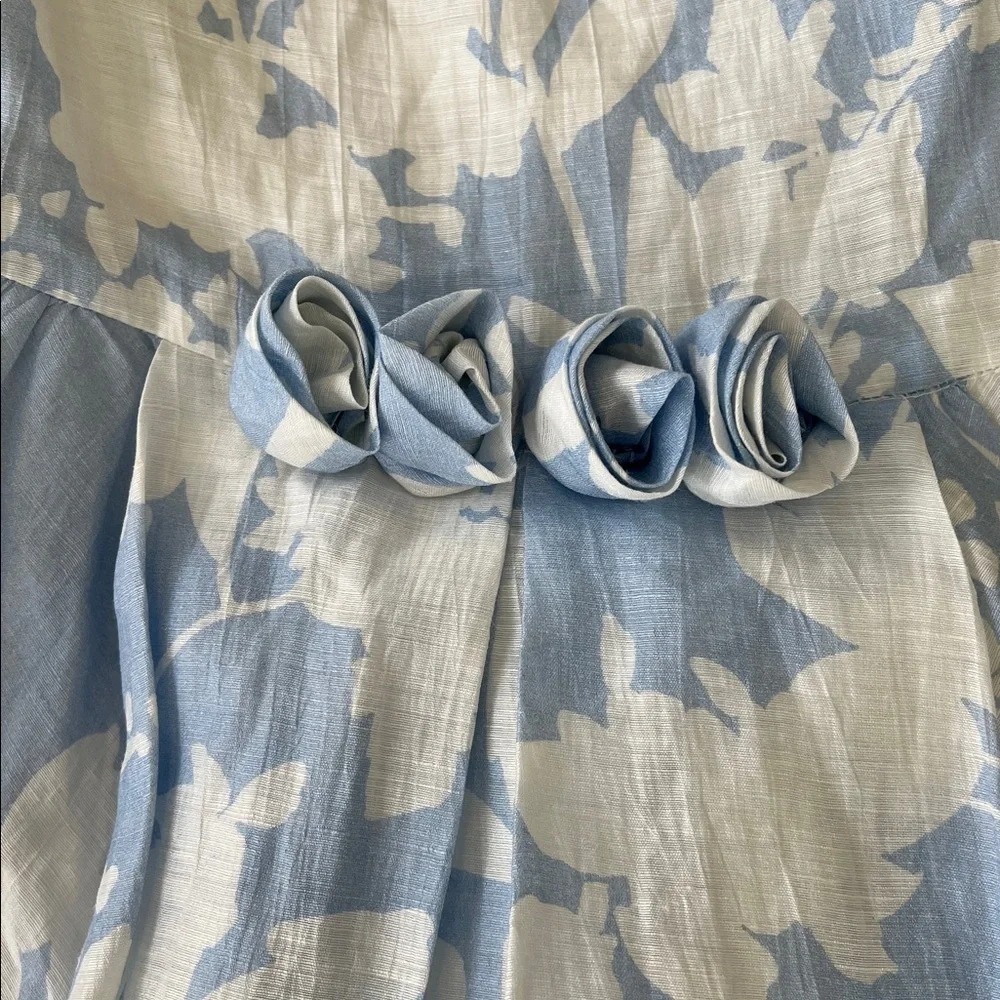 Abel & Lula blue and white floral linen Dress 5 years rosettes Easter spring
